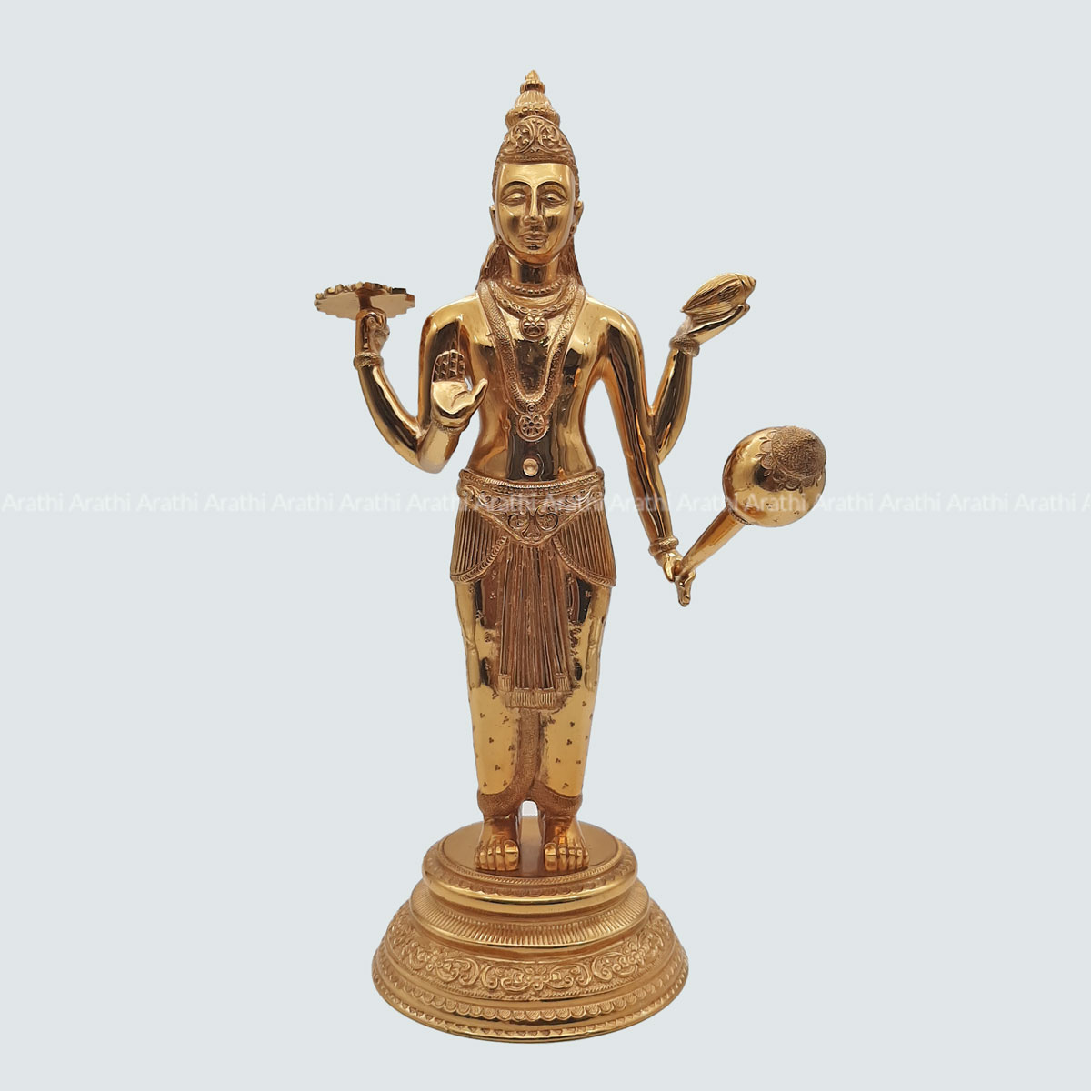 God Vishnu Statue (12" X 6.5") Special Carving &all Weapons Of God With Box (Brass)