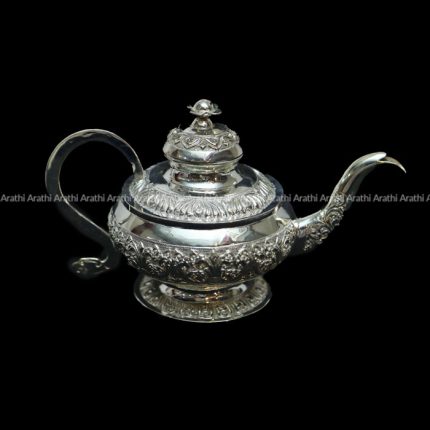 Sri Lankan Traditional Coffee-Tea Pot (Pan Kendiya) Homemade Silver Craft Ornament with Craved – 8.5″ X 5″