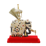 Hand Crafted Royal Tusker Carrying the Sacred Tooth Relic Casket (3″) with Gift Box | Silver and Silver and Encrusted with 30 Gemstones