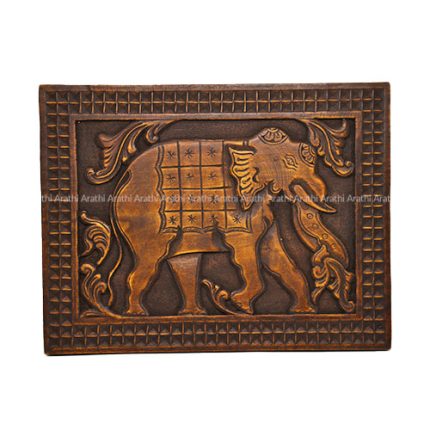 Wall Art - Decorated Elephant Wood Carving (10" X 8")